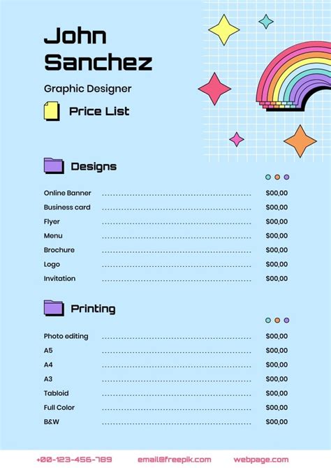 Free Modern Js Graphic Designer Price List Template