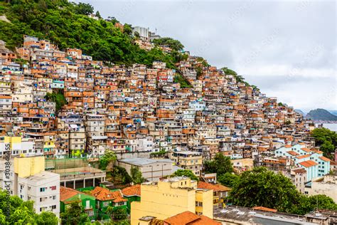 Colorful Brazilian Favelas Slums On The Hill Rio De Janeiro Brazil