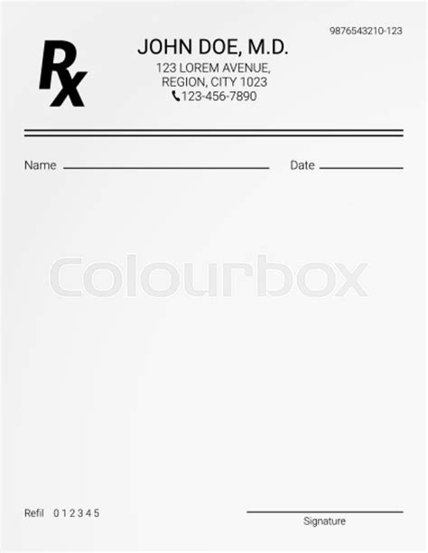 Blank Rx Prescription Form Medical Stock Vector Colourbox