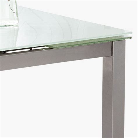 Mesas con encimera de cristal y pata central: Mesa de cocina extensible metálica y cristal blanco ...