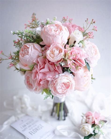 Pastel Pink Peonies Flowers Roses Greenery Bridal Bouquet Wedding