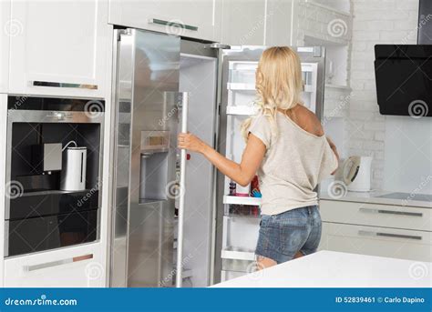 Commercial Cute Girl In Front Of Refrigerator Stock Image Image Of Domestic Fresh 52839461