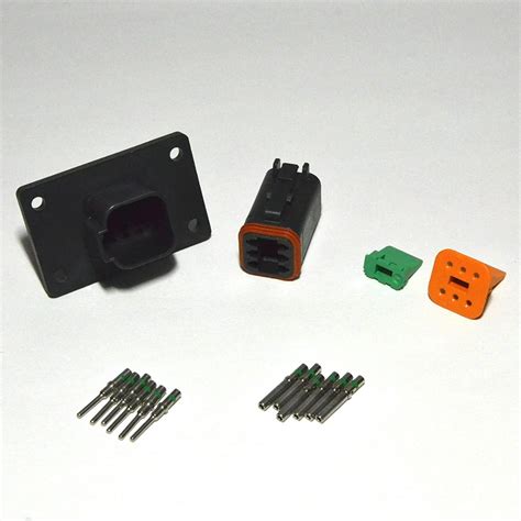 Deutsch 6 Pin 14 16awg Flange Black Connector Kit Solid Contacts Made