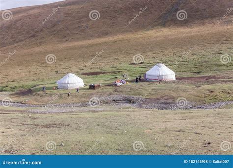 Altai Mongolia June 14 2017 Little Village Of Nomadic Yurt Camp In