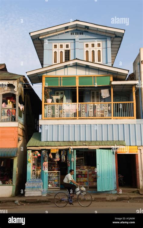 Pyin U Lwin Myanmar Maymyo Burma Typical Street Scene Shop Front And