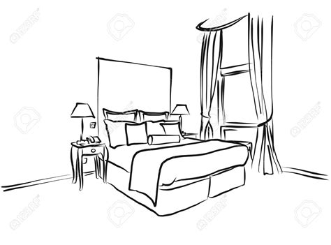 Bedroom Outline Drawing Hotel Room Coloring Bed Bedroom King Drawing