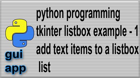 Listbox Example In Python Tkinter Add Item To The Listbox 1 Youtube