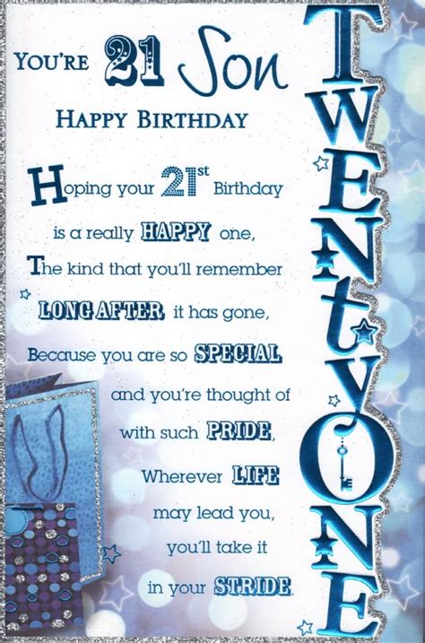 Happy 21st Birthday Son Birthday Card `happy 21st Birthday Son