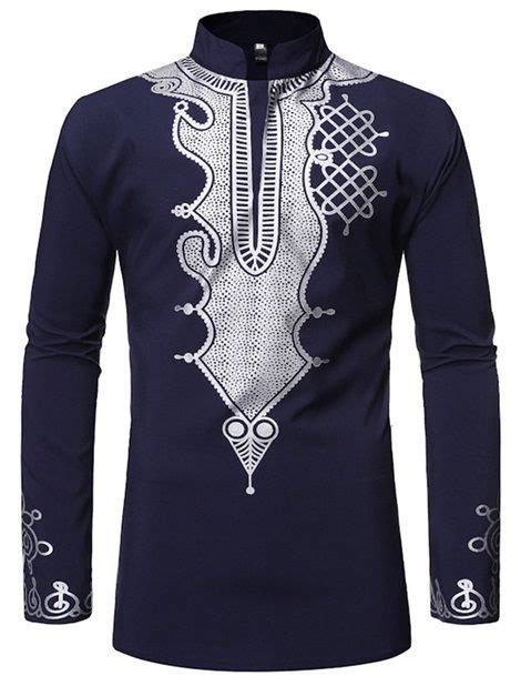 Stand Collar African Fashion Dashiki Long Sleeve Mens Shirt Tidebuy