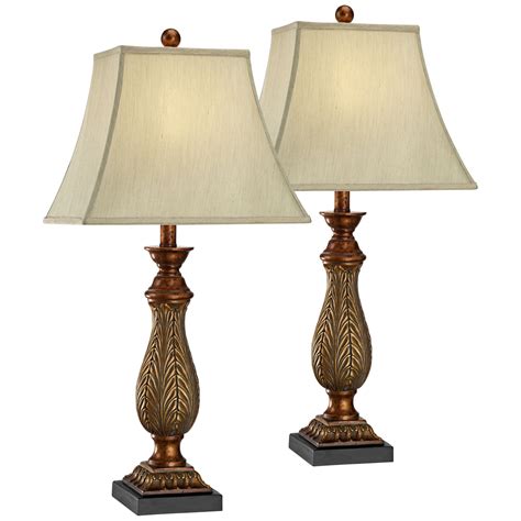 Regency Hill Traditional Table Lamps Set Of 2 Two Tone Gold Leaf Linen