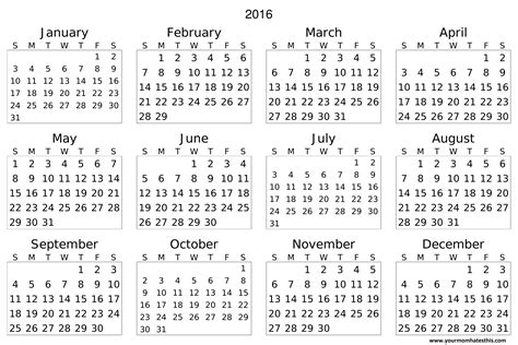 2016 Free Calendar Samples Pdf And Doc