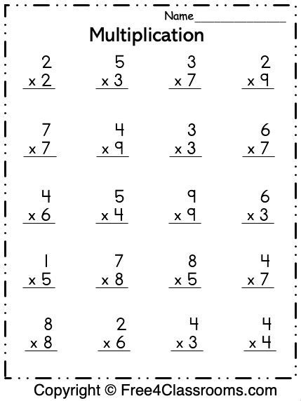 Multiplying 1 Digit Numbers Worksheet