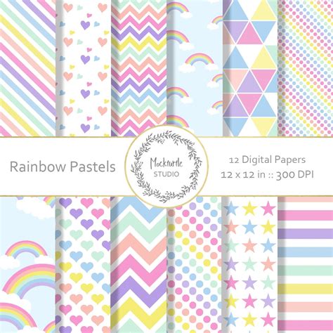 Rainbow Digital Paper Rainbow Clipart Scrapbook Paper