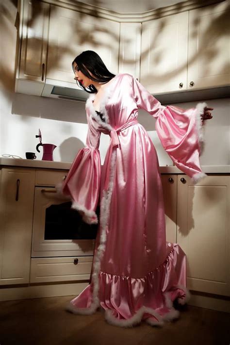 Pearl Pink Satin Feathers Robe Bridal Feathers Robe Pink Etsy