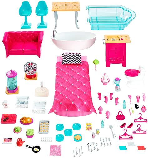 New Mattel Barbie 3 Story Pink Furnished Doll Town House Dreamhouse