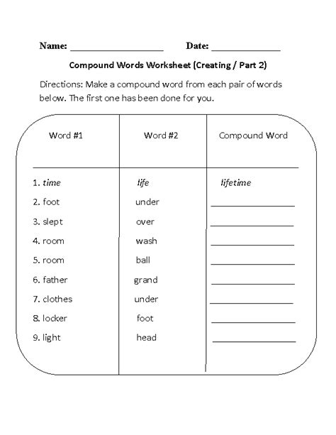 Compound Words Worksheets Creating Compound Words Worksheets Part 2