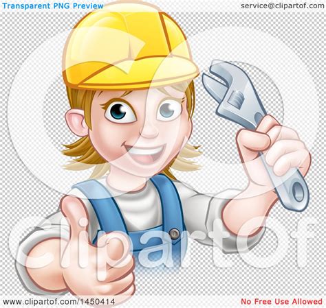Clipart Graphic Of A Cartoon Happy White Female Plumber Holding An