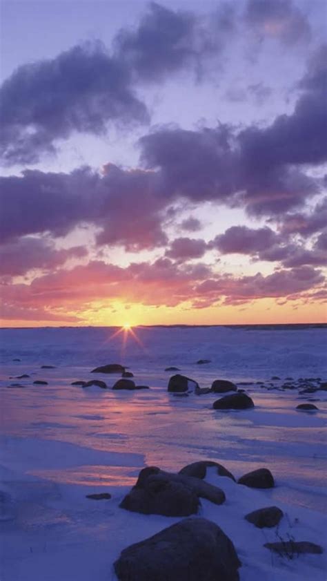 Lake Michigan Winter Sunset Nature And The Sun