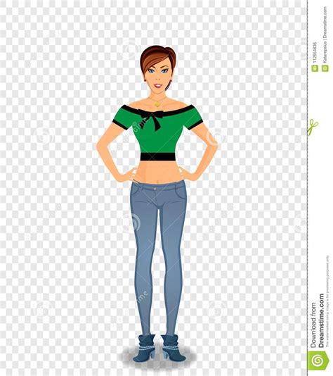 Full Length Standing Girl In Blue Jeans Stock Vector Illustration Of