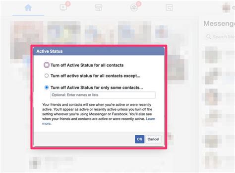 After selecting the tab, you will see a screen where you will able to turn on or off the toggle which says active so that if you turn off the toggle switch then you will be. How to turn off active status on Facebook and Messenger to ...