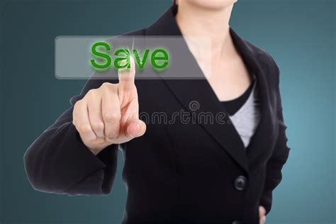 Business Woman Touch Save Buttom Stock Photo Image Of Push Business