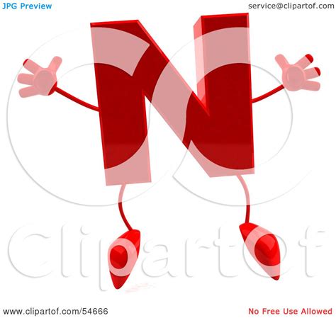 Royalty Free Rf Clipart Illustration Of A 3d Red Letter N With Arms