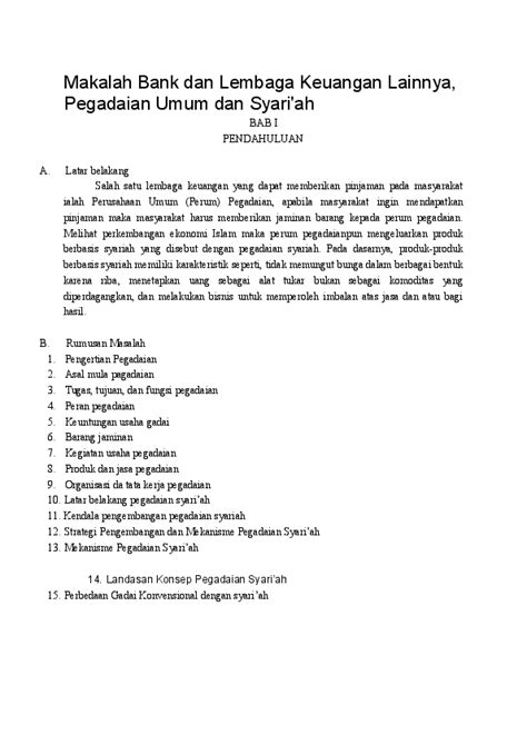 Penyelesaian kredit bermasalah di bank cimb niaga semarang, unissula, semarang, 2014, hlm 4 (DOC) Makalah Bank dan Lembaga Keuangan Lainnya, Pegadaian ...