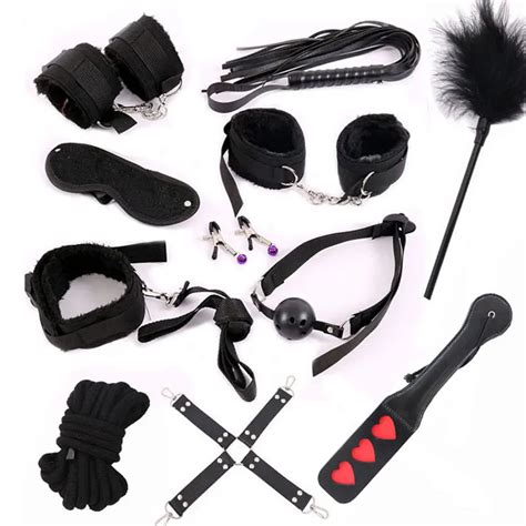 black nylon plush sex toys for adults handcuffs heart whip gag sex mask bondage rope silicone