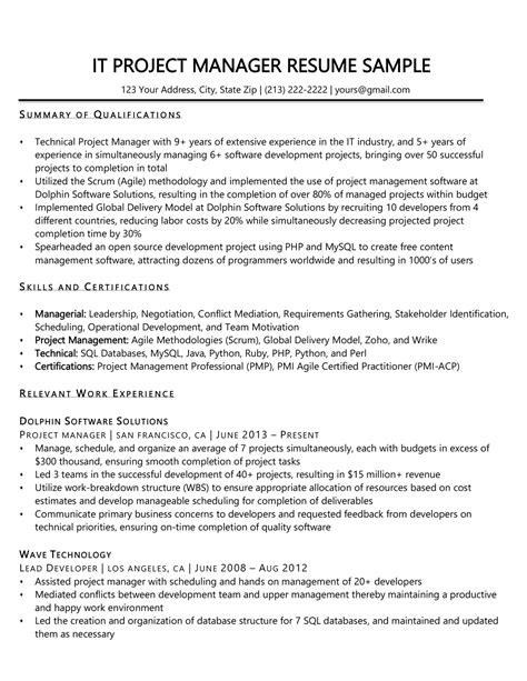 Project Manager Resume Sample And Writing Tips Resume Companion