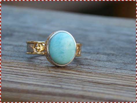 Reduced Gorgeous Larimar Ring Set In Sterling Silver And 14k Gold