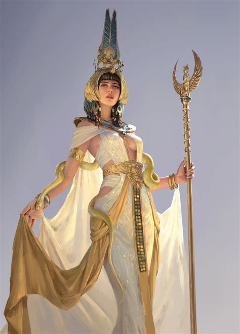 A Woman Dressed As An Egyptian Goddess Holding A Staff