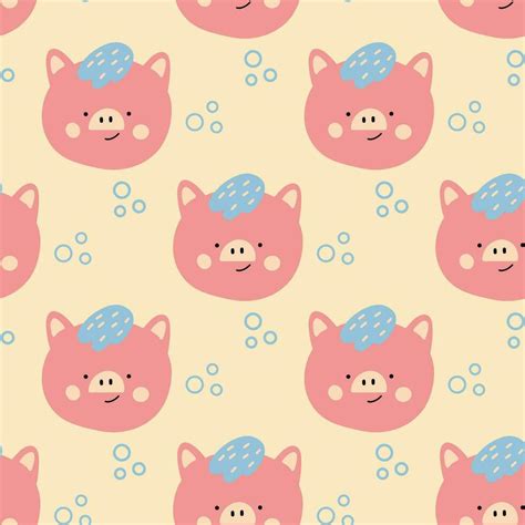 Cute Pink Pigs Vector Cartoon Style Seamless Pattern Background