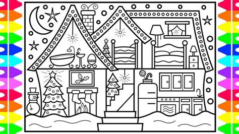 How To Draw A Christmas House With Decorations 🎄 ️💚christmas Drawing
