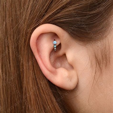 Opal Cartilage Earring Hoop Tragus Earring Rook Piercing Etsy