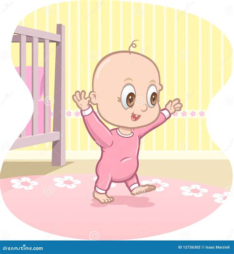 Baby Learns To Walk Boy On A Light Background Cartoon Vector