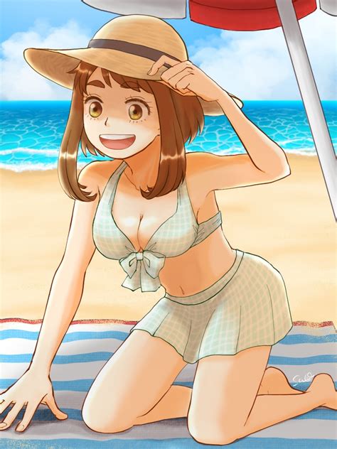 Massao Uraraka Ochako Boku No Hero Academia 1girl Beach Bikini