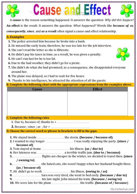 Cause And Effect General Gramma English Esl Worksheets Pdf And Doc