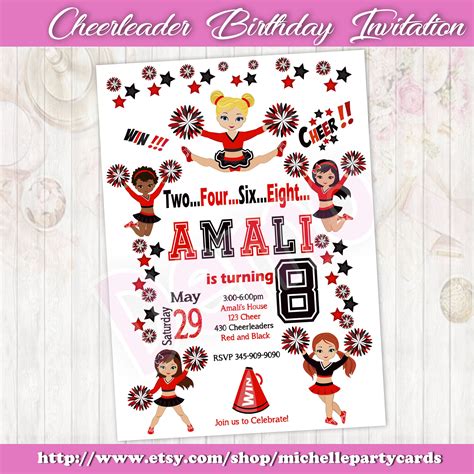 Cheerleader Invitation Cheerleader Birthday Invitation Etsy Digital