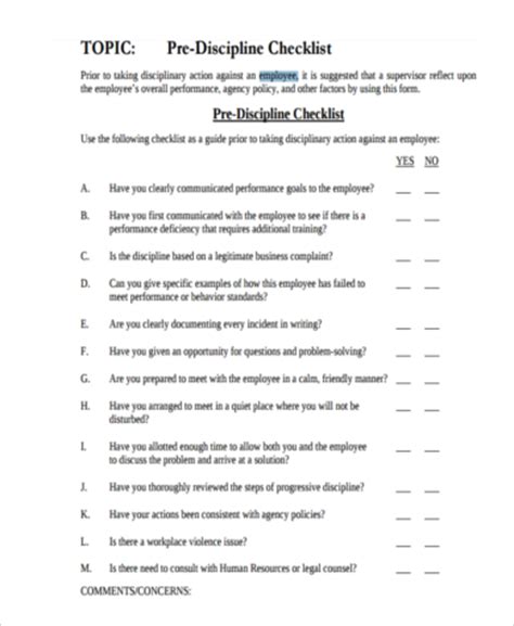 employee disciplinary action form  checklist
