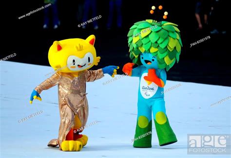 Olympic Mascot Vinicius L And The Paralympic Mascot Tom On Stage