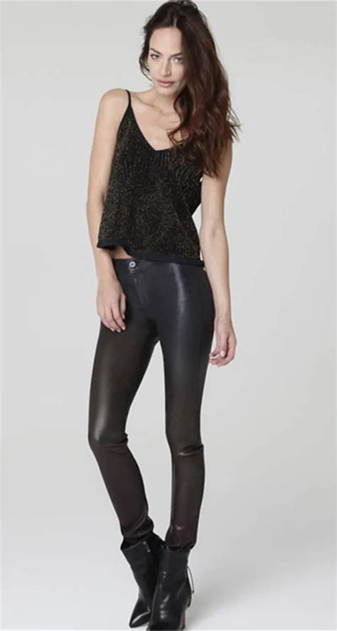High Waisted Black Faux Leather Skinny Jeans European Fashion Leather