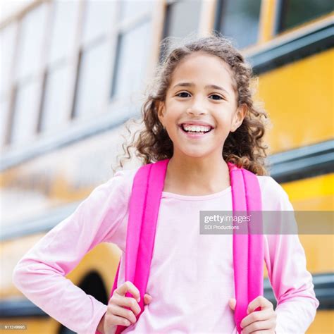 Adorable School Girl Is Excited For The First Day Of School High Res