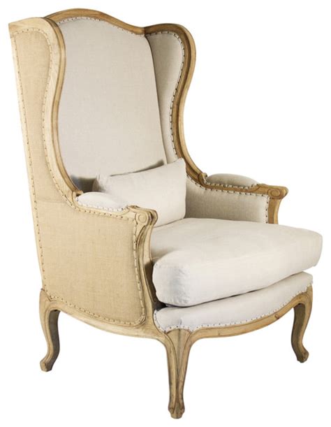 Leon French Country High Back Linen Wing Chair ... Accent chair refers to many types of chairs.