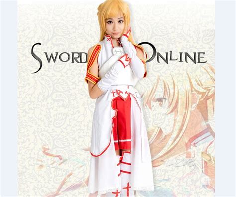 Anime Sword Art Online Asuna Yuuki Cosplay Costume Full Set Wigs Sao