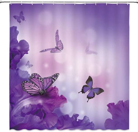 Amazon Com Springgrace Purple Butterfly With Flowers Shower Curtain