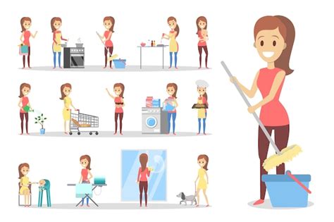 Premium Vector Woman Clean Home And Doing A Housework Housewife