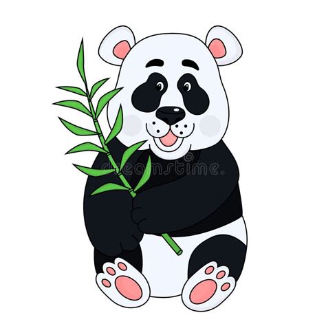 A Panda Holds A Bamboo Branch Cartoon Animals Vector Illustration