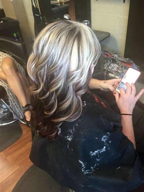Brown hair with blonde highlights can also mean ombre. Heavy blonde highlight with red underneath | Brown hair ...
