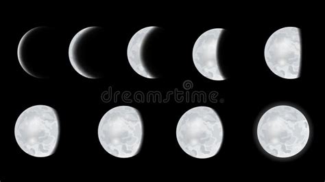 Lunar Phase Icon Set Whole Cycle From New Moon To Full Moon Lunar