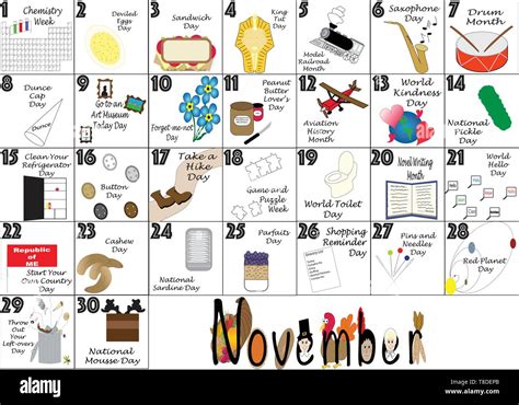 November 2020 Calendar Illustrated With Daily Quirky Holidays And